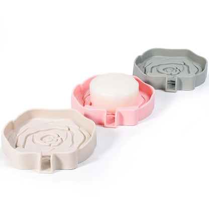 3PC Self-Draining Silicone Soap Dish, Soap Holder/Tray/Saver for Shower, Bathroom, Kitchen, Bathtub, Keep Soap Dry and Easy to Clean (Light Color) - color: Light Color
