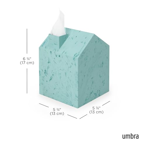 Umbra Casa Tissue Box Cover â€“ Modern House-Shaped Tissue Box Holder for Standard Square Boutique Tissue Boxes, Ocean Materials® Plastic, Bathroom & Home Décor, Ocean Blue | Easy wipe clean, fits standard cube, bathroom and bedroom, low carbon footprint
