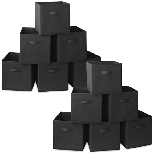 Casafield Set of 12 Collapsible Fabric Cube Storage Bins, Black - 13" Foldable Cloth Baskets for Shelves, Cubby Organizers & More - color: Black, size: 13" x 13" x 13"