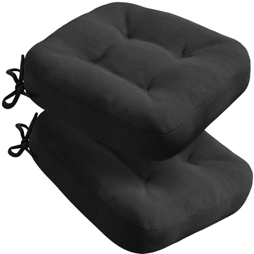 Codi Dining Chair Cushions 2 Pack, Thick Memory Foam Kitchen Seat Pads | 3.5-inch triple-layer comfort, Non-slip backing, Secure ties, Removable washable covers, 16.5"x16.5" D-shaped, Black - color: Black-new, size: Pack of 2