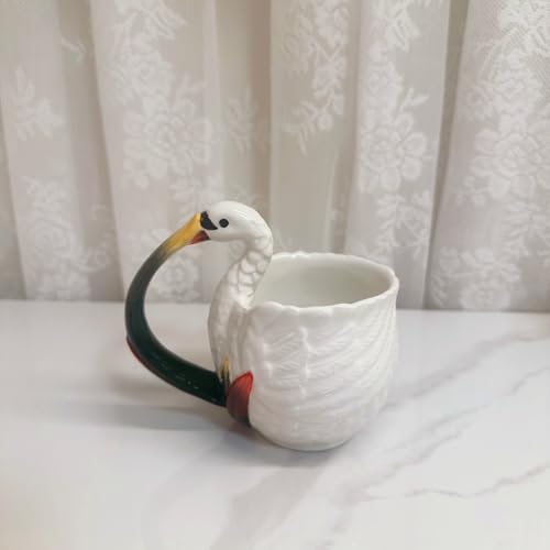 Ceramic Tea Cup and Saucer Set ，6OZ 3D Hand-painted Swans and Lotus Leaves Coffee Mug，Gift for Women