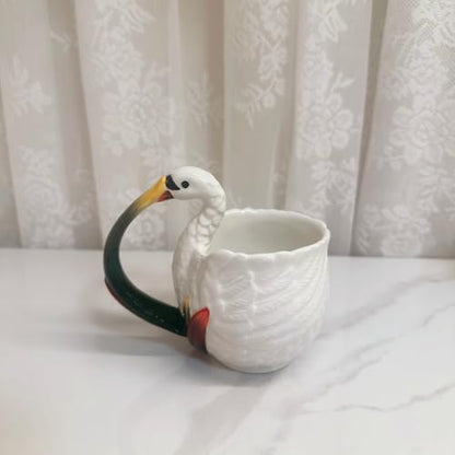 Ceramic Tea Cup and Saucer Set ，6OZ 3D Hand-painted Swans and Lotus Leaves Coffee Mug，Gift for Women