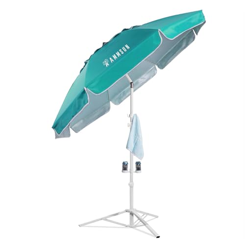 AMMSUN Shade Umbrella, Premium Portable Umbrella with Stand, 6.5ft Lightweight Free Standing Canopy for Sporting Games, Adjustable Instant Sun Protection and Easy to Carry, Turquoise - color: Turquoise