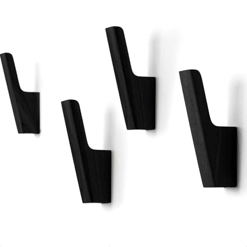 Wood Wall Hooks - Set of 4 - Solid Black Walnut Wood Coat Hooks for Hanging Hat, Purse, Backpack, Bag, Jacket - Modern Farmhouse Decor for Wall and Practical Entryway Hooks (Walnut) - color: Black Walnut Wood