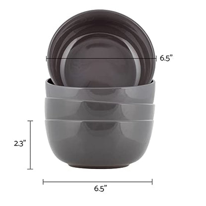 Elanze Designs Bistro Glossy Ceramic 6.5 inch Dinnerware Bowls Set of 4 - Perfect for Everyday uses from Soup, Pasta, Salad, Cereal, Ice cream, Ramen and Pho, Charcoal Grey - color: Charcoal Grey, style: 6.5 inch Soup