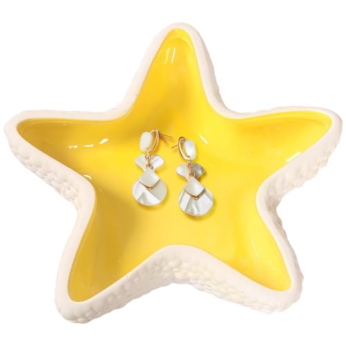 Starfish Jewelry Dish Ceramic Holder Ring Trinket Tray, Ocean-themed Decorative Trinket Dish, Suitable for Mother Friend Sister, Gifts for Women, Home Decor Trinket Dish(Yellow) - color: Yellow -Starfish