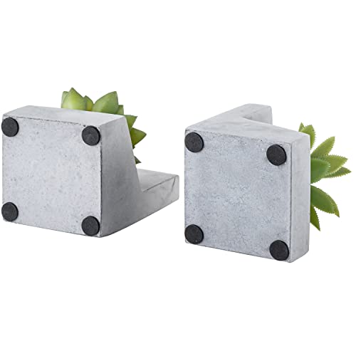 MyGift Concrete L-Shaped Bookends with Artificial Succulent Plants, 1 Pair | Weighted concrete construction helps keep books upright while faux greenery adds a natural decorative accent to shelves - color: Artificial Succulent