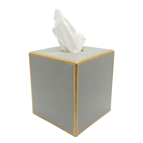Jaye's Studio Taupe Tissue Box Cover, Square Metal Gold Cube for Bathroom | Matte Hand-Painted Finish, Fits Standard Facial Holders, Polished Trim, Open Bottom, Nursery Vanity Desk Use - color: Taupe