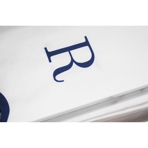 Stxy's Monogram R Paper Napkins Scalloped Navy Blue Letter, 3-ply, 40ct | Monogram R Hand Towels for Bathroom, Decorative Scalloped Paper Dinner Napkins for Wedding, Birthday, Hostess & Preppy Gifts - style: R