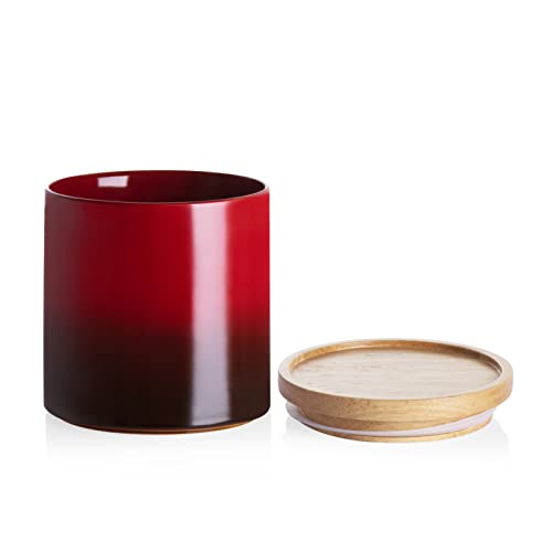 Sweejar Ceramic Food Storage Jar, Stackable Kitchen Canisters, Containers with Airtight Seal Wooden Lid for Serving Ground Coffee, Tea, Sugar, Salt and More - 16 Fl Oz (Gradient Red) - color: Gradient Red, size: 16 Fl Oz (4.1"x4.4")