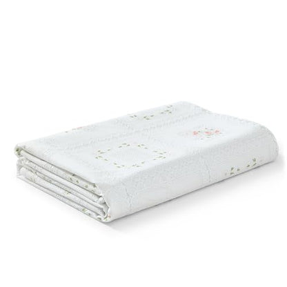 Threadmade Floral Lace-Inspired 3-Yard Cut-to-fit Vinyl Tablecloth/Table Protector, White - 54" W x 108" L - color: Floral White