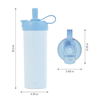 Glad Sip & Chug Insulated Water Bottle - Skinny Stainless Steel Tumbler with Straw and Chug Lid - Leak Resistant Double Walled Metal for Hot and Cold Drinks, 23oz, Blue - color: Blue