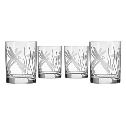 Rolf Glass Dragonfly Double Old Fashioned Glass | 13oz Whiskey Glass | Set of 4 | Lead-Free Etched Glassware | Proudly Made in the USA - color: DOF 4 Set