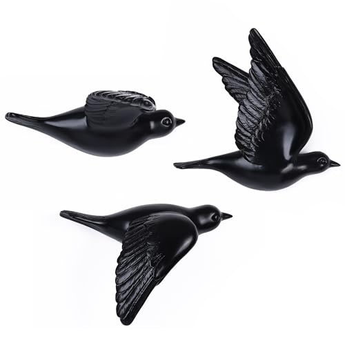suruim 3D Birds Wall Decor Set of 3 Resin Wall Sculpture (Black) | Resin 3D Wall Sculpture, Flying Bird Art for Indoor Home Living Room Bedroom Entryway Hallway Above Doorway Accent Decoration - color: Black
