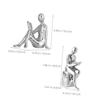 Modern Ceramic Silver-Plated Bookends Pair Decorative Reading Figurines for Home Office Aesthetic Desk Decor Unique Shelf Decorations for Living Room