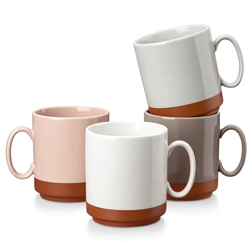 MALACASA 16oz Ceramic Coffee Mugs Set of 4, Stackable Coffee Cups with Straight-Sided Design, Mugs for Coffee, Latte, Tea, Hot Chocolate, Cappuccino and Cocoa, Microwave & Dishwasher Safe, Multicolor - color: Straight-Multicolor, size: 16 Oz