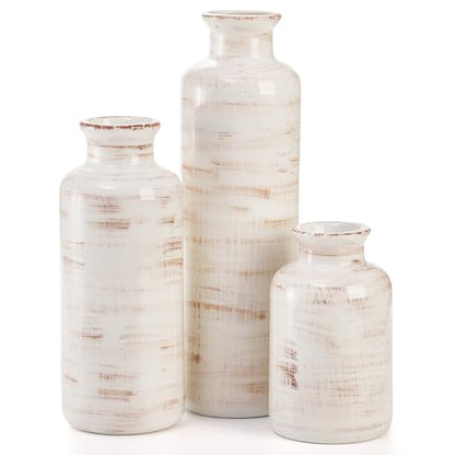Nicunom Ceramic Vase Set of 3, Rustic Ceramic Flower Vase for Home Decor, Boho Decorative vase for Room, Centerpiece,Table, Shelf, Mantel and Entryway Decor