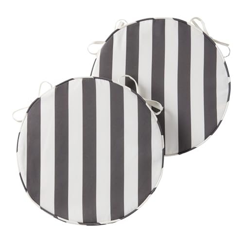 Set of 2 Outdoor 18 inch Round Patio Dining Chair Pads – Comfortable Fiber-Filled Seat Cushions with Ties, Reversible Polyester Fabric, Canopy Stripe Gray - color: Canopy Stripe Gray