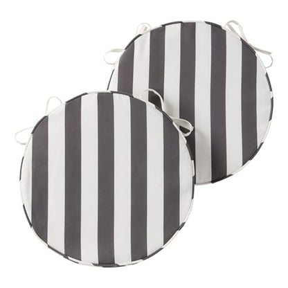Set of 2 Outdoor 18 inch Round Patio Dining Chair Pads – Comfortable Fiber-Filled Seat Cushions with Ties, Reversible Polyester Fabric, Canopy Stripe Gray - color: Canopy Stripe Gray