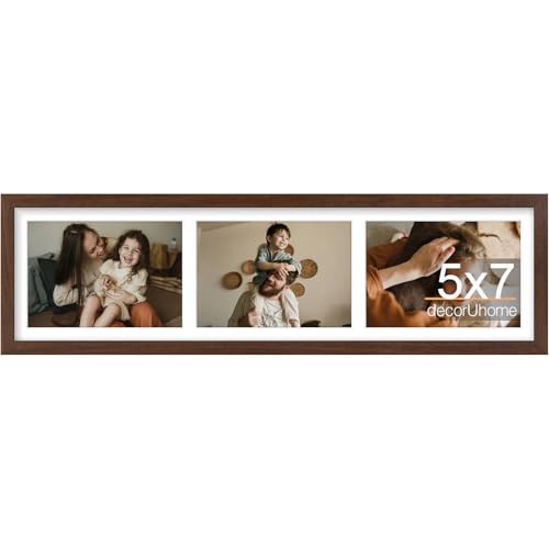 decorUhome 3 5x7 Picture frames Collage Wall Decor with Mat, MD12LBN | Brown 6x22 Engineered Wood Picture frame, Fits Three 5x7 Photos with Mat, 1 Pack - color: Brown, size: 6x22 (3-5x7)