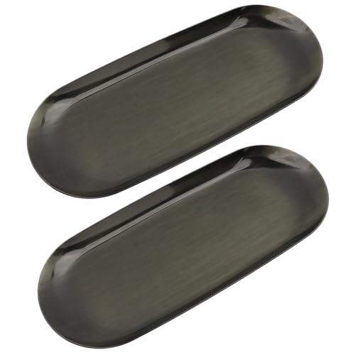 Dnyta 2Pcs Stainless Steel Decorative Tray for Bathroom and Dresser Counter | Decor Jewelry Dish, Decor Makeup Serving Trays for Cosmetics Keys Watch Wallet Trinket (9"x3.8", Oval, Bronze) - style: Oval retro bronze style (2pcs)