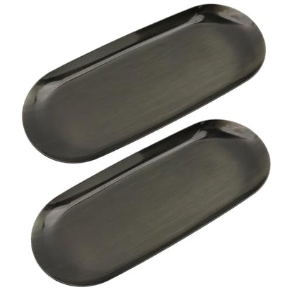 Dnyta 2Pcs Stainless Steel Decorative Tray for Bathroom and Dresser Counter | Decor Jewelry Dish, Decor Makeup Serving Trays for Cosmetics Keys Watch Wallet Trinket (9"x3.8", Oval, Bronze) - style: Oval retro bronze style (2pcs)