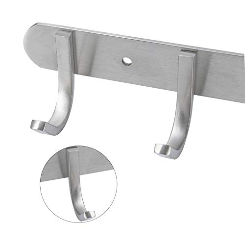 Towel Hook Rack Brushed Nickel 17-Inch Coat Hook Rail Wall Mounted with 7 Hooks, Durable Wall Hangers for Bedroom, Bathroom, Foyer, Hallway (304 Stainless Steel) - size: 7 hooks