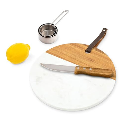 Weddingstar Circular Wooden Acacia Plank & Marble Cutting Board Serving Tray - Non-Customizable - style: Non-Customizable