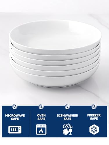Y YHY Pasta Bowls, 30oz Salad Bowls White Soup Bowls Large Pasta Serving Bowl Porcelain Pasta Plates Wide and Shallow Bowls Set of 6 Microwave Dishwasher Safe Valentines Day Gift - color: White, size: 30 oz