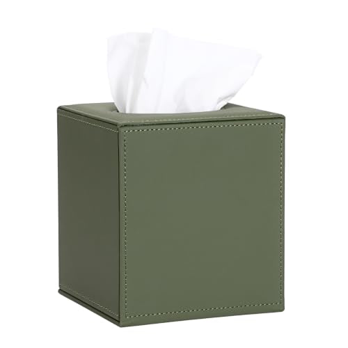 Sumnacon Square Tissue Box Cover with Magnetic Bottom,PU Tissue Box Holder | Waterproof Cube Tissue Covers, Decorative Tissue Box for Vanity Toilet Tank Dresser Night Stand Table Office Car, Dark Green - color: Dark Green
