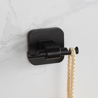 Matte Black Bathroom Accessories Set, 4 Pieces Bathroom Hardware Set, 24 inch Towel Bar, Towel Racks, Robe Towel Hooks, Toilet Paper Holder Wall Mounted Or Self-Adhesive,Stainless Steel and Plastic - color: Matte Black