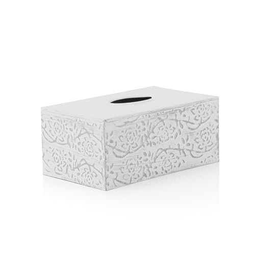 Modern Farmhouse Decorative Tissue Box Holder - Distressed White, Rustic Metal Design for Bathroom - size: Rectangle