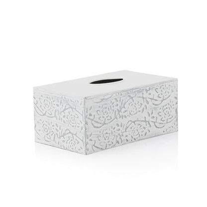 Modern Farmhouse Decorative Tissue Box Holder - Distressed White, Rustic Metal Design for Bathroom - size: Rectangle