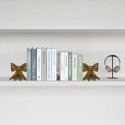 Gold Bow Bookends, Set of 2 Heavy-Duty Metal Book Ends for Heavy Books, Decorative Book Ends Holders for Shelves, Modern Home Office Desk Accent Decor(4.3 Pounds)