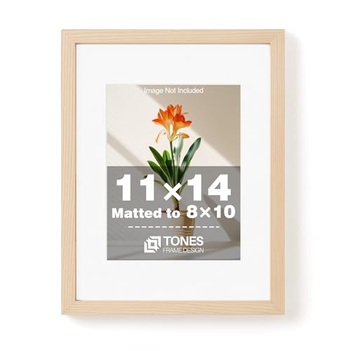 TONES FRAME DESIGN 11x14 Picture Frame Natural Wooden Frame with 8x10 Mat, 11x14 Frames Solid Wood Veneer 11 x 14 Picture Frames with Shatterproof Plexiglass for Poster Gallery Wall Home Decor - color: Natural, size: 11x14 - 1 Pack