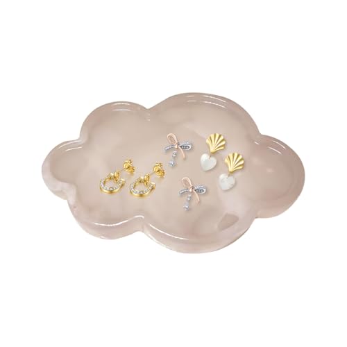 Natural Marble Tray Cloud Shape Vanity Trays, Jewelry Trays Holder Dish for Bathroom Countertop Home Decor Gift Pink - color: Pink