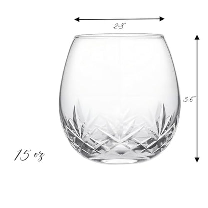 SHOSHIN Hand-Cut Stemless Wine Glasses – Hand Made Lead-Free Crystal Glass (15 Oz, Set of 4) – Ideal Gift - color: Agave set of 4