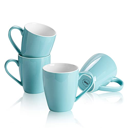 Sweese Porcelain Coffee Mugs - 16 Ounce (Top to the Rim) for Coffee, Latte, Tea, Cocoa, Set of 4, Turquoise - color: Turquoise, size: 4 Count (Pack of 1)