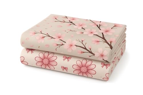 Microfiber Waffle Weave Kitchen Towels Set 2-Pack Quick Dry & Ultra Absorbent Dish Towels Reusable 26x16 Inch Paper Towel Alternative (Floral Design) (Pink)