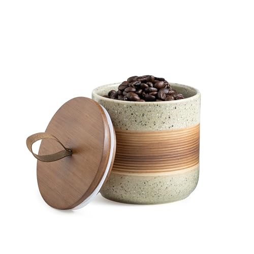 Miamolo Ceramic Coffee Jar for Coffee Bar, Coffee Container for Countertop | Coffee Container and Airtight Seal Lid, for Coffee Beans Tea Sugar | Farmhouse Decor, Kitchen Organization | Beige & 18 fl.oz - color: Beige, size: 18 fl.oz