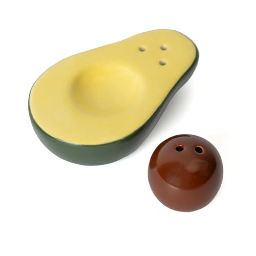 Fisura - Original salt and pepper shaker "avocado". Salt and pepper set for the table in the shape of an avocado. Set of ceramic salt and pepper shakers. 1.77 x 2.17 x 3.54 - color: Avocado