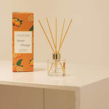 100ml Scent Diffuser with 6 Fiber Sticks, 3.5 oz Reed Diffuser Set | Aromatherapy Fragrance Diffusers Air Fresheners for Home Bedroom Bathroom (Orange)