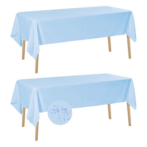 Fokitut 2 Pack Waterproof Rectangle Tablecloth, 60x102 Inch, Stain Resistant and Wrinkle Polyester Table Cloth, Fabric Table Cover for Kitchen Dining, Wedding, Party, Holiday Dinner-Blue Mist - color: Blue Mist, size: 60x102''-2pack