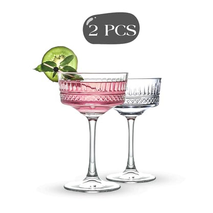 Vintage Coupe Glasses Set of 4, Champagne, Cocktail, Martini, Wine Glasses, Long Stem Glassware, (8.8oz/260ml) (2 Pack) - style: 2 Pack