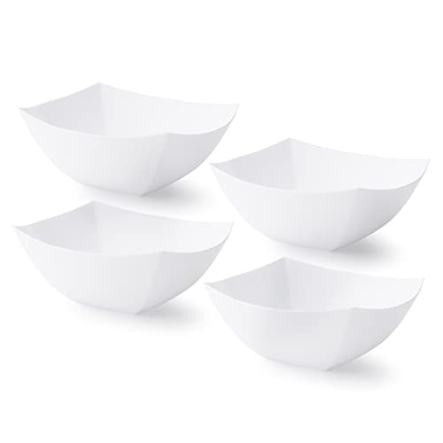 4 Pack Disposable White Plastic Serving Bowls 4 Square Party Candy Use 8oz | Square Design. Disposable Party Tableware. Salad, Fruit & Candy Use. Candy Buffet Containers. White Plastic. - color: White, size: 8 OUNCE