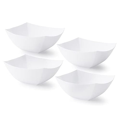 4 Pack Disposable White Plastic Serving Bowls 4 Square Party Candy Use 8oz | Square Design. Disposable Party Tableware. Salad, Fruit & Candy Use. Candy Buffet Containers. White Plastic. - color: White, size: 8 OUNCE