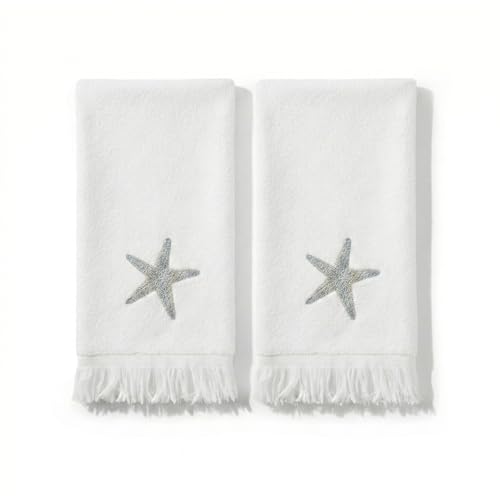 Avanti Linens – Fingertip Towel Set, 100% Cotton Velour Bathroom Towels with Embroidery & Absorbent Terry Reverse, Coastal Home Decor, Set of 2 (By The Sea Collection) - color: By the Sea, size: 2 Pack