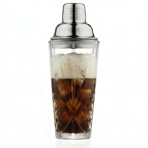 15oz Cut Crystal Cocktail Shaker,Lead-Free,#304 Stainless Steel,Dishwasher Safe,Set of Dasher&4pcs Cocktail Recipe Coasters, Fit Coffee Table Decor, Wedding Favors,any Bar Cabinet(Leaking Proof) - color: Clean with Coasters