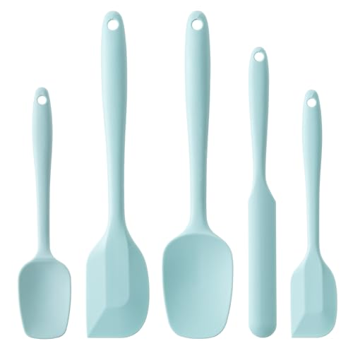 Silicone Spatula Set,5 Piece Food Grade Rubber Spatulas,Macaron Blue | Spatulas Silicone Heat Resistant for Baking,Cooking,and Mixing High Heat Resistant Non Stick Dishwasher Safe BPA-Free - color: Macaron blue
