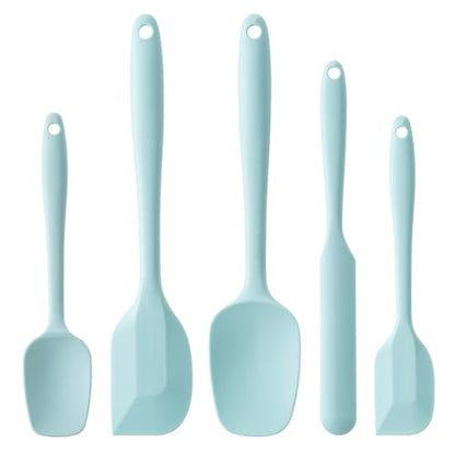 Silicone Spatula Set,5 Piece Food Grade Rubber Spatulas,Macaron Blue | Spatulas Silicone Heat Resistant for Baking,Cooking,and Mixing High Heat Resistant Non Stick Dishwasher Safe BPA-Free - color: Macaron blue